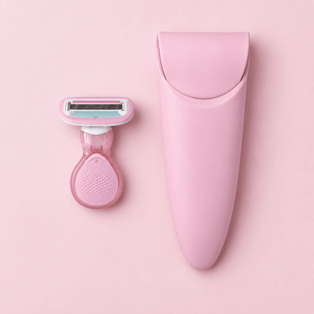 Kit Aparat de Ras KAMEVIA Blush Travel, 5 Lame, Husa calatorie