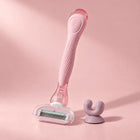 Kit Aparat de Ras KAMEVIA Blush, 5 Lame, Roz, Rezerva Inclusa si Suport de Perete